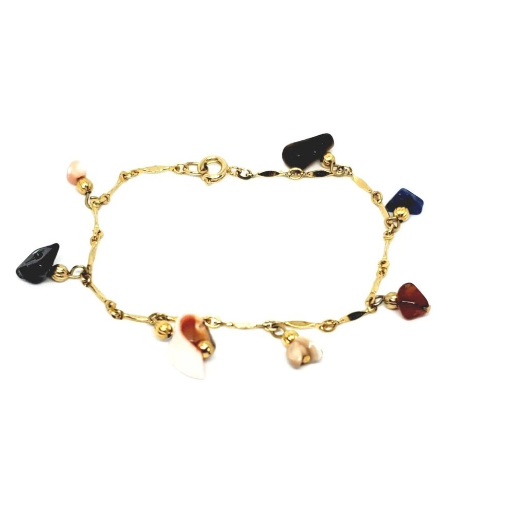 Multi Stone Multicolor Shell Vintage Chain Link Gold Tone Bracelet